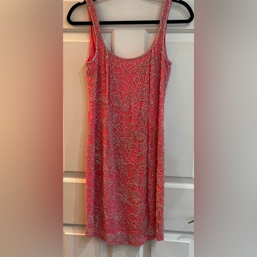 Oleg Cassini Pink Beaded Cocktail Dress